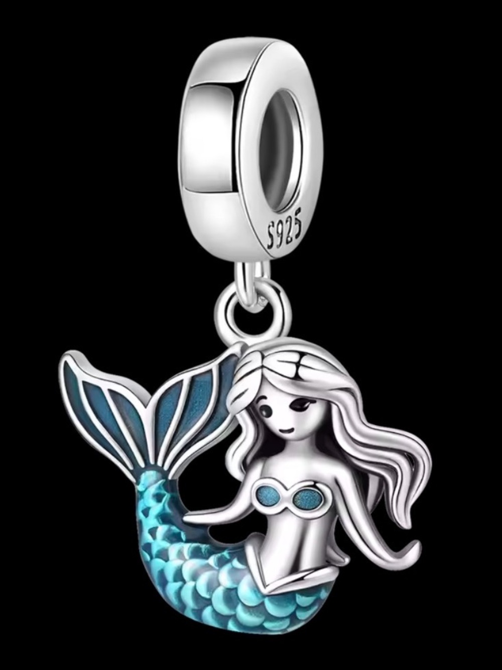 Sterling Silver Mermaid Dangle Charm in Turquoise